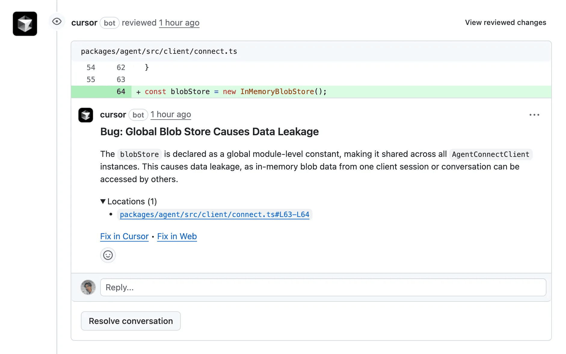 Issues detected by Bugbot are commented in the PR, right where they're found